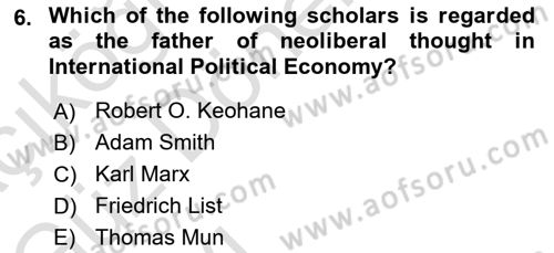 Global Political Economy Dersi Ara Sınavı Deneme Sınav Soruları 6. Soru