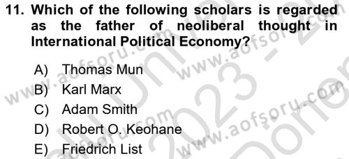 Global Political Economy Dersi 2023 - 2024 Yılı (Final) Dönem Sonu Sınav Soruları 11. Soru