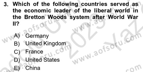 Global Political Economy Dersi 2023 - 2024 Yılı Yaz Okulu Sınav Soruları 3. Soru
