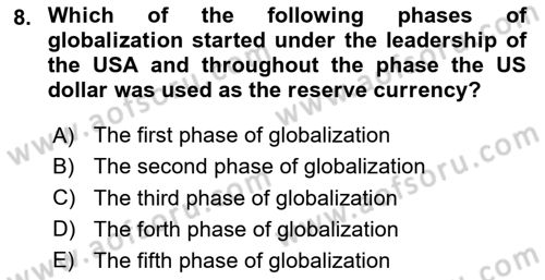 Global Political Economy Dersi 2023 - 2024 Yılı Yaz Okulu Sınavı 8. Soru