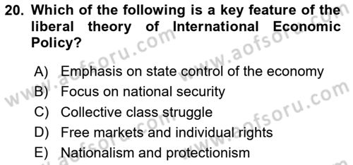 Global Political Economy Dersi 2024 - 2025 Yılı (Vize) Ara Sınav Soruları 20. Soru