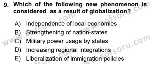 Global Political Economy Dersi Ara Sınavı Deneme Sınav Soruları 9. Soru