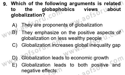 Global Political Economy Dersi 2024 - 2025 Yılı (Final) Dönem Sonu Sınav Soruları 9. Soru
