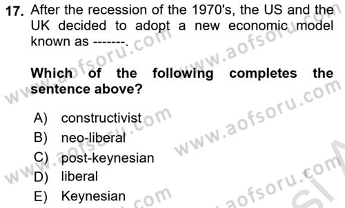 Global Political Economy Dersi 2024 - 2025 Yılı Yaz Okulu Sınav Soruları 17. Soru