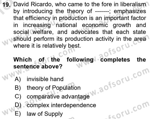 Global Political Economy Dersi 2024 - 2025 Yılı Yaz Okulu Sınav Soruları 19. Soru