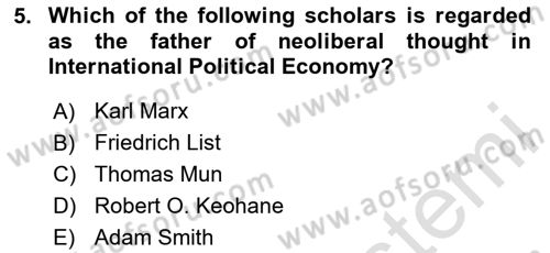 Global Political Economy Dersi 2024 - 2025 Yılı Yaz Okulu Sınav Soruları 5. Soru