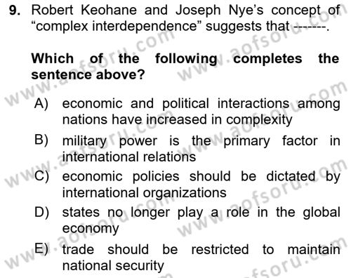 Global Political Economy Dersi 2024 - 2025 Yılı Yaz Okulu Sınav Soruları 9. Soru
