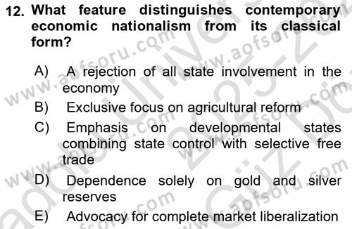 Global Political Economy Dersi 2025 - 2026 Yılı (Vize) Ara Sınav Soruları 12. Soru