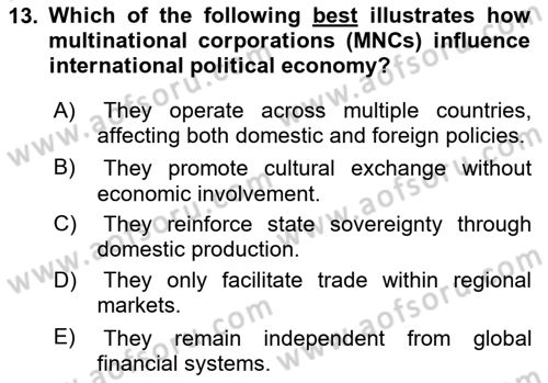 Global Political Economy Dersi 2025 - 2026 Yılı (Vize) Ara Sınav Soruları 13. Soru