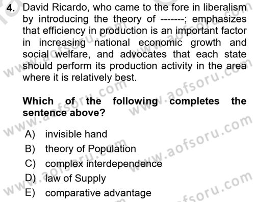 Global Political Economy Dersi 2025 - 2026 Yılı (Vize) Ara Sınav Soruları 4. Soru