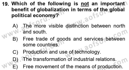 Global Political Economy Dersi 2025 - 2026 Yılı (Final) Dönem Sonu Sınav Soruları 19. Soru