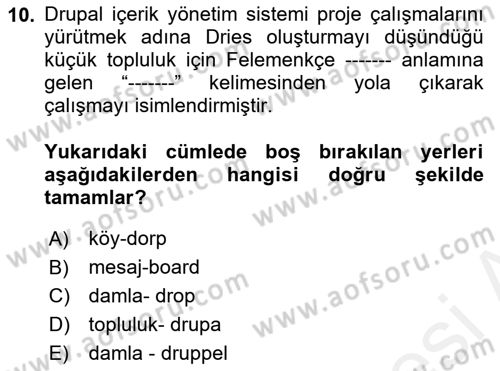İçerik Yönetim Sistemleri Dersi 2017 - 2018 Yılı 3 Ders Sınav Soruları 10. Soru