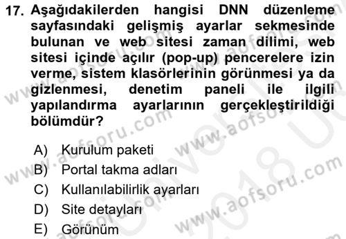 İçerik Yönetim Sistemleri Dersi 2017 - 2018 Yılı 3 Ders Sınav Soruları 17. Soru