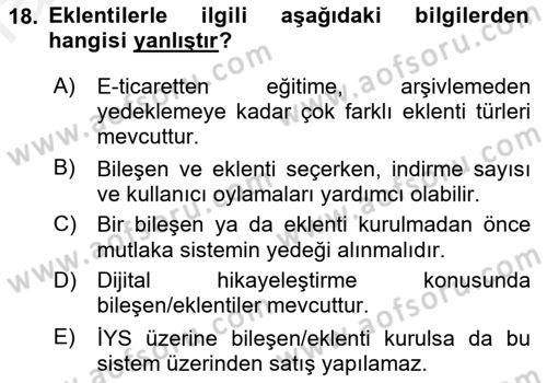 İçerik Yönetim Sistemleri Dersi 2017 - 2018 Yılı 3 Ders Sınav Soruları 18. Soru