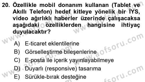 İçerik Yönetim Sistemleri Dersi 2017 - 2018 Yılı 3 Ders Sınav Soruları 20. Soru