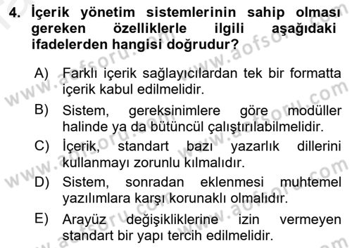 İçerik Yönetim Sistemleri Dersi 2017 - 2018 Yılı 3 Ders Sınav Soruları 4. Soru