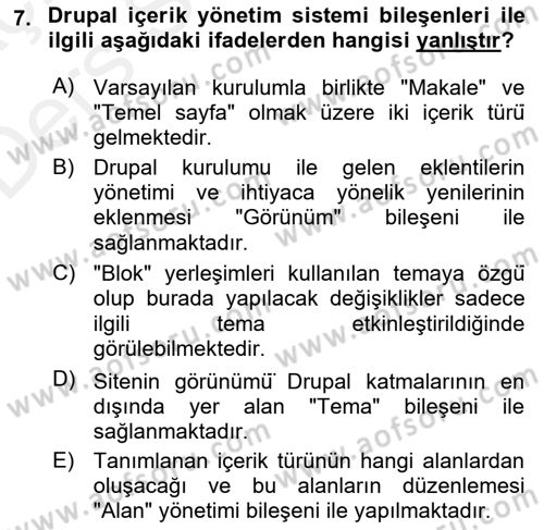 İçerik Yönetim Sistemleri Dersi 2017 - 2018 Yılı 3 Ders Sınav Soruları 7. Soru
