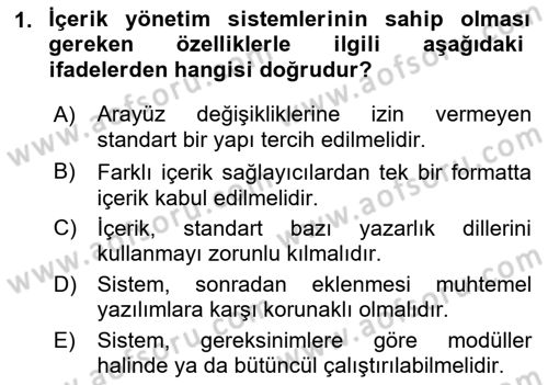 İçerik Yönetim Sistemleri Dersi Ara Sınavı Deneme Sınav Soruları 1. Soru
