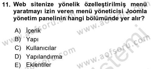 İçerik Yönetim Sistemleri Dersi Ara Sınavı Deneme Sınav Soruları 11. Soru
