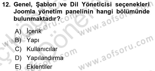 İçerik Yönetim Sistemleri Dersi 2017 - 2018 Yılı (Vize) Ara Sınav Soruları 12. Soru