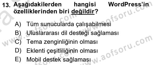 İçerik Yönetim Sistemleri Dersi Ara Sınavı Deneme Sınav Soruları 13. Soru