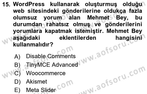 İçerik Yönetim Sistemleri Dersi 2017 - 2018 Yılı (Vize) Ara Sınav Soruları 15. Soru