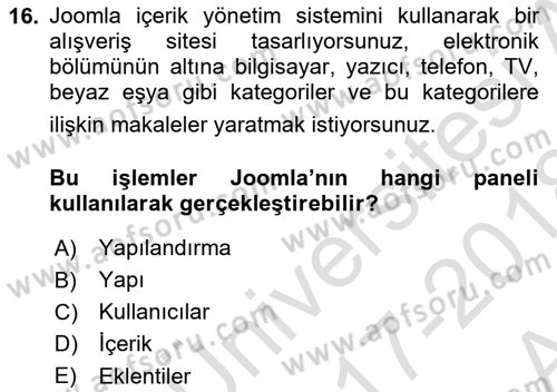 İçerik Yönetim Sistemleri Dersi Ara Sınavı Deneme Sınav Soruları 16. Soru