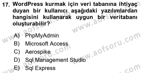 İçerik Yönetim Sistemleri Dersi Ara Sınavı Deneme Sınav Soruları 17. Soru