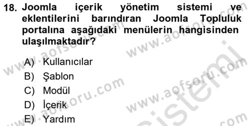 İçerik Yönetim Sistemleri Dersi 2017 - 2018 Yılı (Vize) Ara Sınav Soruları 18. Soru