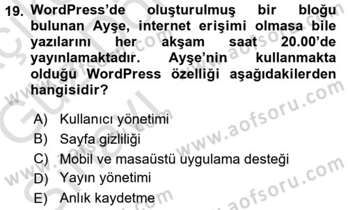İçerik Yönetim Sistemleri Dersi Ara Sınavı Deneme Sınav Soruları 19. Soru