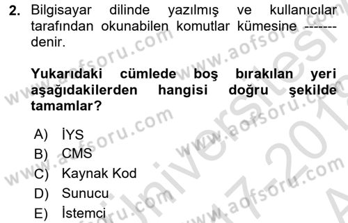 İçerik Yönetim Sistemleri Dersi 2017 - 2018 Yılı (Vize) Ara Sınav Soruları 2. Soru