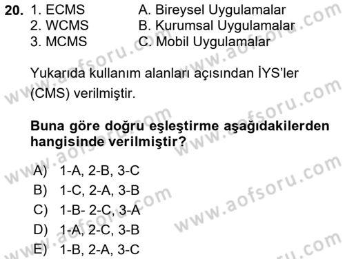 İçerik Yönetim Sistemleri Dersi 2017 - 2018 Yılı (Vize) Ara Sınav Soruları 20. Soru