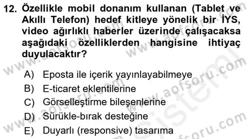 İçerik Yönetim Sistemleri Dersi 2017 - 2018 Yılı (Final) Dönem Sonu Sınav Soruları 12. Soru