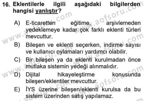 İçerik Yönetim Sistemleri Dersi 2017 - 2018 Yılı (Final) Dönem Sonu Sınav Soruları 16. Soru