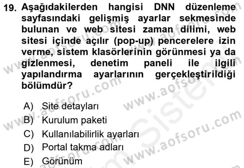 İçerik Yönetim Sistemleri Dersi 2017 - 2018 Yılı (Final) Dönem Sonu Sınav Soruları 19. Soru