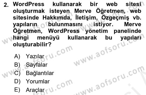 İçerik Yönetim Sistemleri Dersi 2017 - 2018 Yılı (Final) Dönem Sonu Sınav Soruları 2. Soru