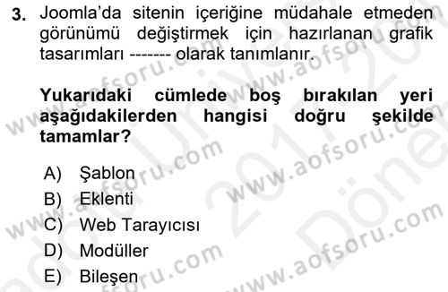 İçerik Yönetim Sistemleri Dersi 2017 - 2018 Yılı (Final) Dönem Sonu Sınav Soruları 3. Soru