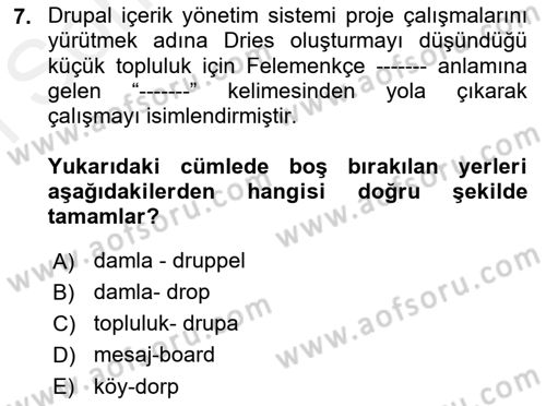 İçerik Yönetim Sistemleri Dersi 2017 - 2018 Yılı (Final) Dönem Sonu Sınav Soruları 7. Soru