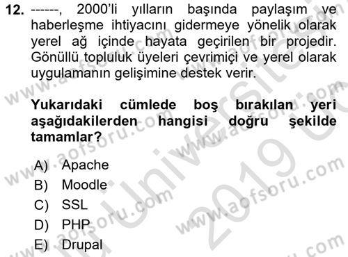 İçerik Yönetim Sistemleri Dersi 2018 - 2019 Yılı 3 Ders Sınav Soruları 12. Soru