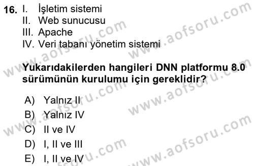 İçerik Yönetim Sistemleri Dersi 2018 - 2019 Yılı 3 Ders Sınav Soruları 16. Soru