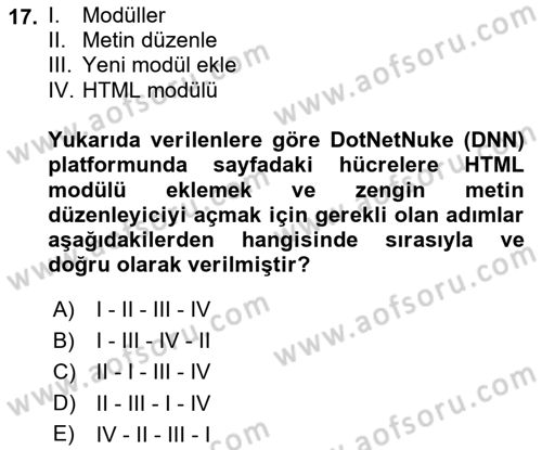 İçerik Yönetim Sistemleri Dersi 2018 - 2019 Yılı 3 Ders Sınav Soruları 17. Soru