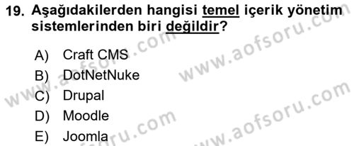 İçerik Yönetim Sistemleri Dersi 2018 - 2019 Yılı 3 Ders Sınav Soruları 19. Soru