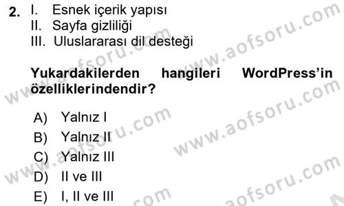 İçerik Yönetim Sistemleri Dersi 2018 - 2019 Yılı 3 Ders Sınav Soruları 2. Soru