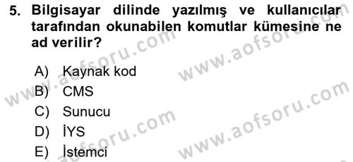 İçerik Yönetim Sistemleri Dersi 2018 - 2019 Yılı 3 Ders Sınav Soruları 5. Soru