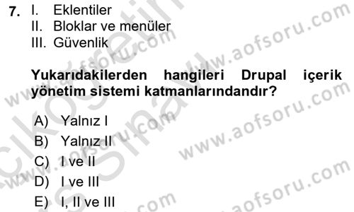 İçerik Yönetim Sistemleri Dersi 2018 - 2019 Yılı 3 Ders Sınav Soruları 7. Soru
