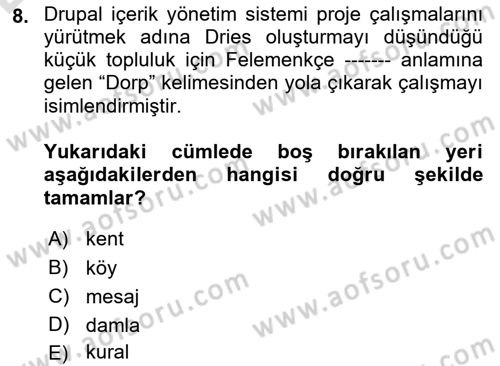 İçerik Yönetim Sistemleri Dersi 2018 - 2019 Yılı 3 Ders Sınav Soruları 8. Soru