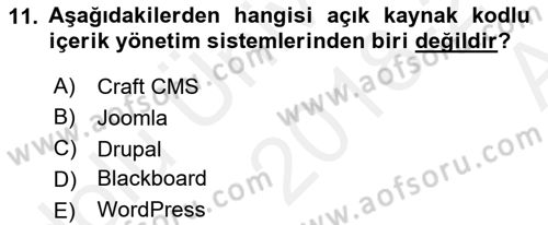 İçerik Yönetim Sistemleri Dersi Ara Sınavı Deneme Sınav Soruları 11. Soru