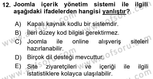 İçerik Yönetim Sistemleri Dersi 2018 - 2019 Yılı (Vize) Ara Sınav Soruları 12. Soru