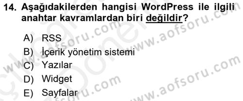 İçerik Yönetim Sistemleri Dersi 2018 - 2019 Yılı (Vize) Ara Sınav Soruları 14. Soru