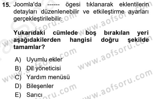 İçerik Yönetim Sistemleri Dersi Ara Sınavı Deneme Sınav Soruları 15. Soru